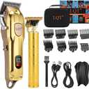 Professional Hair Clipper Set, Gold, LED Display, with Trimmer, 8 Guide Combs, Barber Shaver Set, with Travel Case and Haircut Cape (Gold)