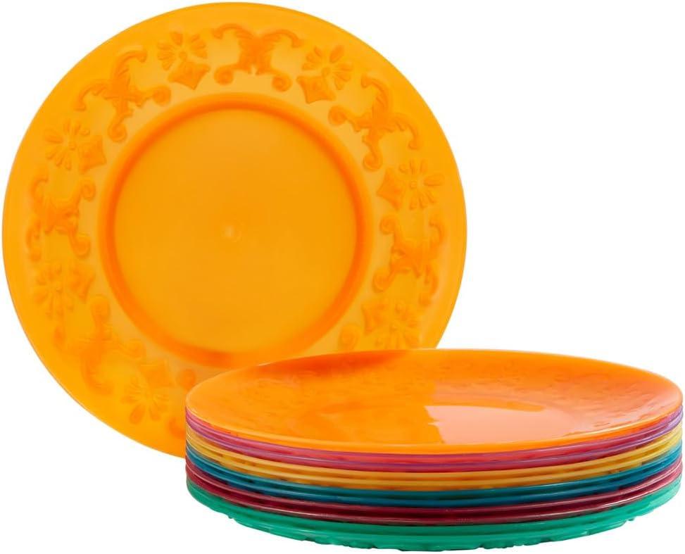 Plastic Dinner Plates Set of 12 Reusable - Unbreakable Lightweight Flat Plate 9 Inch in 6 Assorted Colors, Multicolor Everyday Plates BPA Free for Kids Kitchen, Microwave Dishwasher Safe