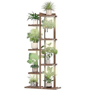 Solatmos Wood Plant Stand With Grow Lights Indoor Plants Outdoor Corner Plant Shelf Flower Stands for Living Room Patio Garden Corner Balcony (Brown, 7 Tier)