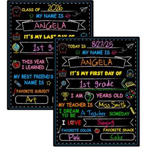 Melisheer First & Last Day of School Chalkboard, Personalized Paper Back to School Supplies, 14 X 11 in Erasable Double Sized First Day of School Board for Kids Son Daughter
