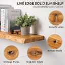 Floating Shelves Set of 2, Solid Elm Wood Wall Shelves 24 Inch - Invisible Bracket Mount for Living Room, Bedroom, Kitchen, Bathroom - Natural