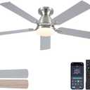 Mpayel Ceiling Fans with Lights, 52'' Indoor Low Profile Ceiling Fan with Light and Remote, Modern Flush Mount Ceiling Fan for Bedroom, LED Dimmable DC Reversible Motor, Nickel