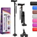 Allay Walking Cane for Men & Women - Foldable, Adjustable, Collapsible Walking Canes for Seniors Balance, Free Standing, Pivot Tip, Heavy Duty, with Travel Bag | Walking Sticks for Seniors & Adults (Black)
