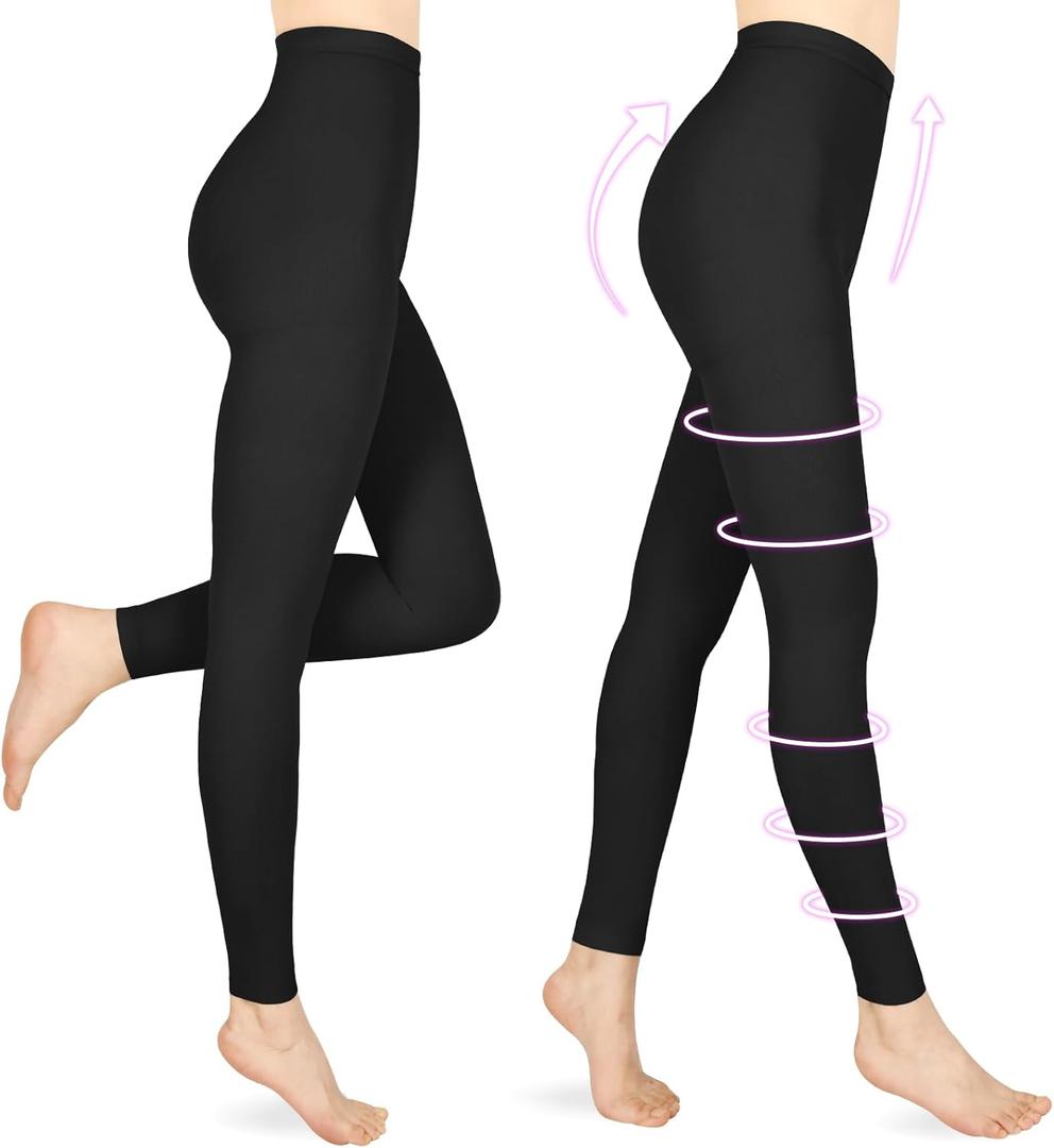 Compression Pantyhose for Women & Men, Footless 20-30mmHg Medical Graduated Compression Leggings, Waist High Support Tights, Opaque Stockings for Varicose Veins Edema Post Surgery (X-Large, 2 Pair-black)