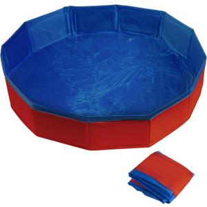 Bearded Dragon Foldable Bath Pool with Bath Brush, Bathrobe, Towel, Spray Pot and Tweezer, for Puppy Small Dogs Cats (Red, 20 x 3.6 inch)