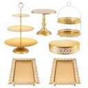 Haploon 6 Pcs Gold Cake Stands Set, Metal Dessert Display Sets, Tiered Cupcake Holder Tower Cakes Display Pedestal, Square Serving Trays Round Tower Tray Platter for Wedding Birthday Party Celebration