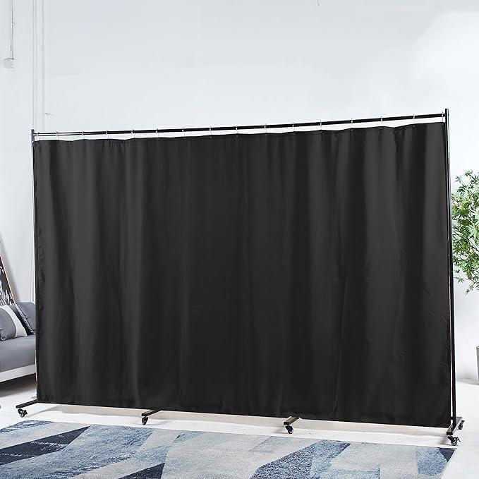 Wall Partition Room Divider, Width Adjustable from 7ft to 11ft, Metal Frame Room Partition with Lockable Universal Wheels, Privacy Screen with Magnetic Sunshade for Bedrooms and Offices (Black)