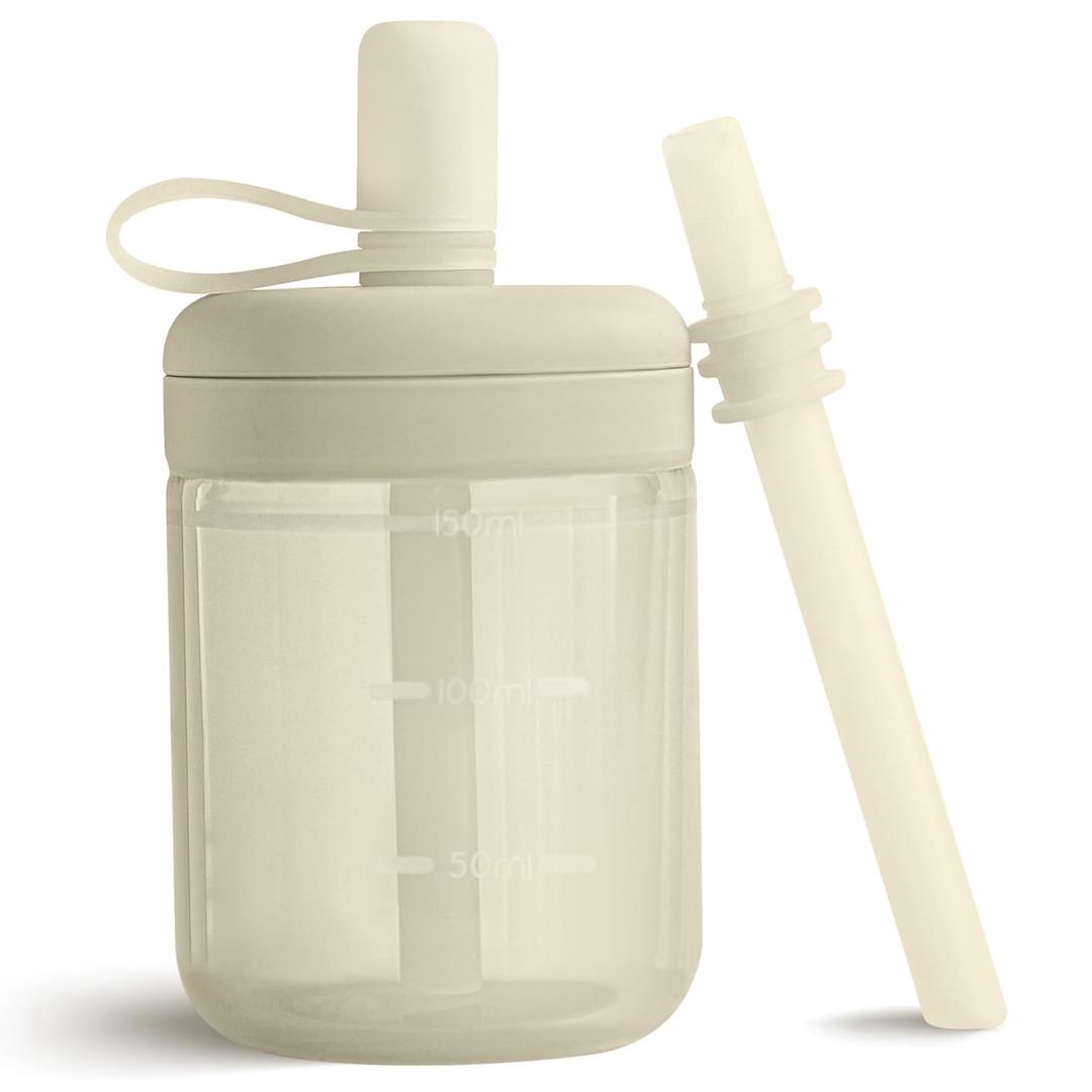 Moonkie Baby Straw cup | Silicone Toddler Sippy Cup Training Cup with Straw Lid | BPA-Free Drop-Proof Baby Cup | Led Weaning | 6 Months+, 5 oz, 1pack (J-Ivory)