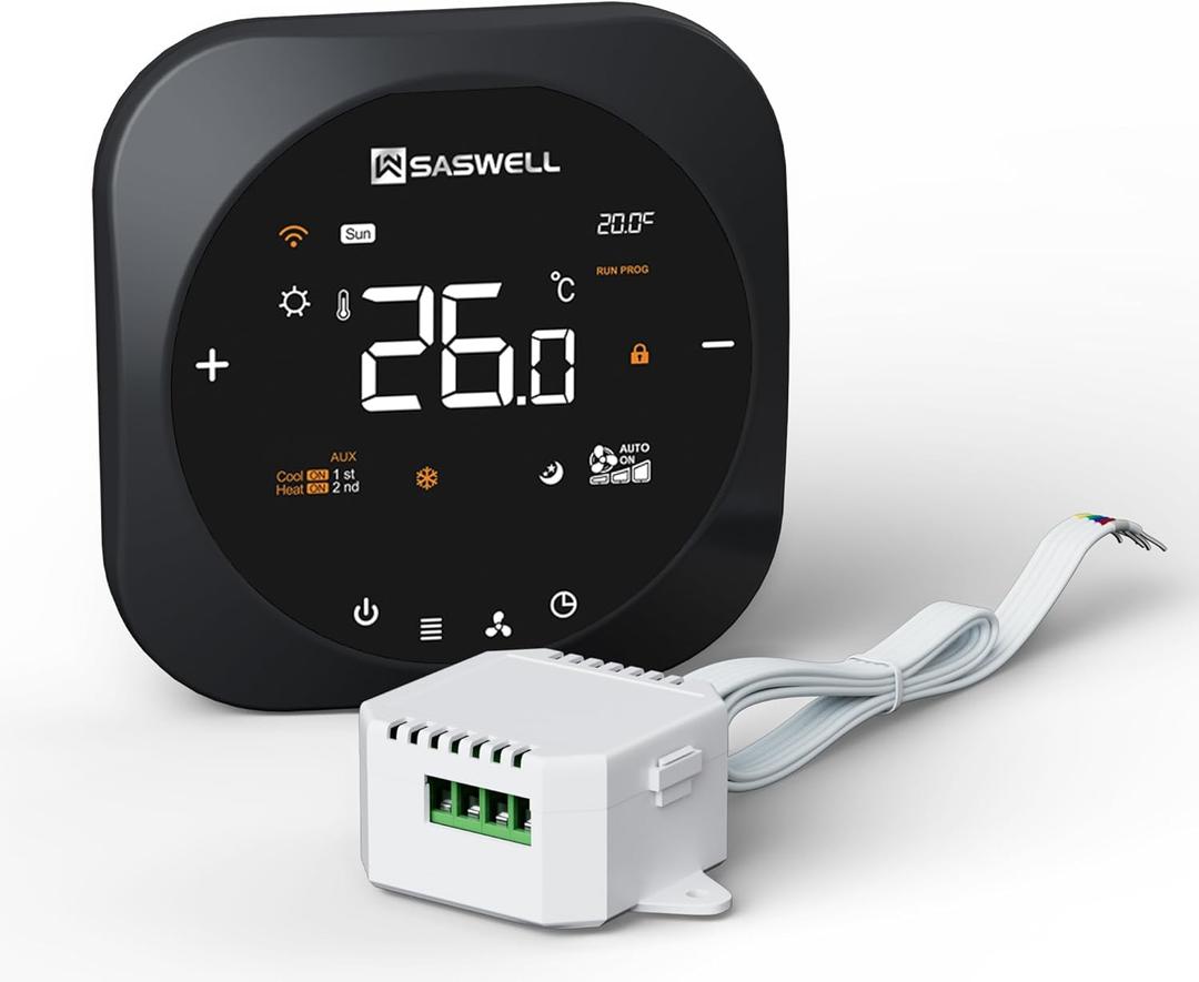 Smart WiFi Thermostat for Home, Programmable Thermostat with C-Wire Adapter, 3H/2C for Heat Pump & Conventional Systems, Tuya App Control, Compatible with Alexa & Google Assistant