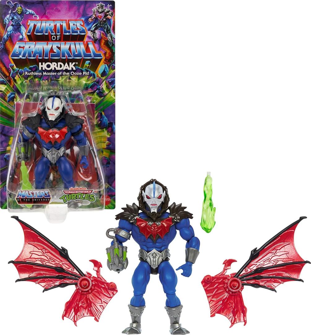 Masters of The Universe Origins Turtles of Grayskull Hordak Villain Action Figure Toy, 16 Articulations, Tech Arm & Wings, TMNT & Motu Crossover