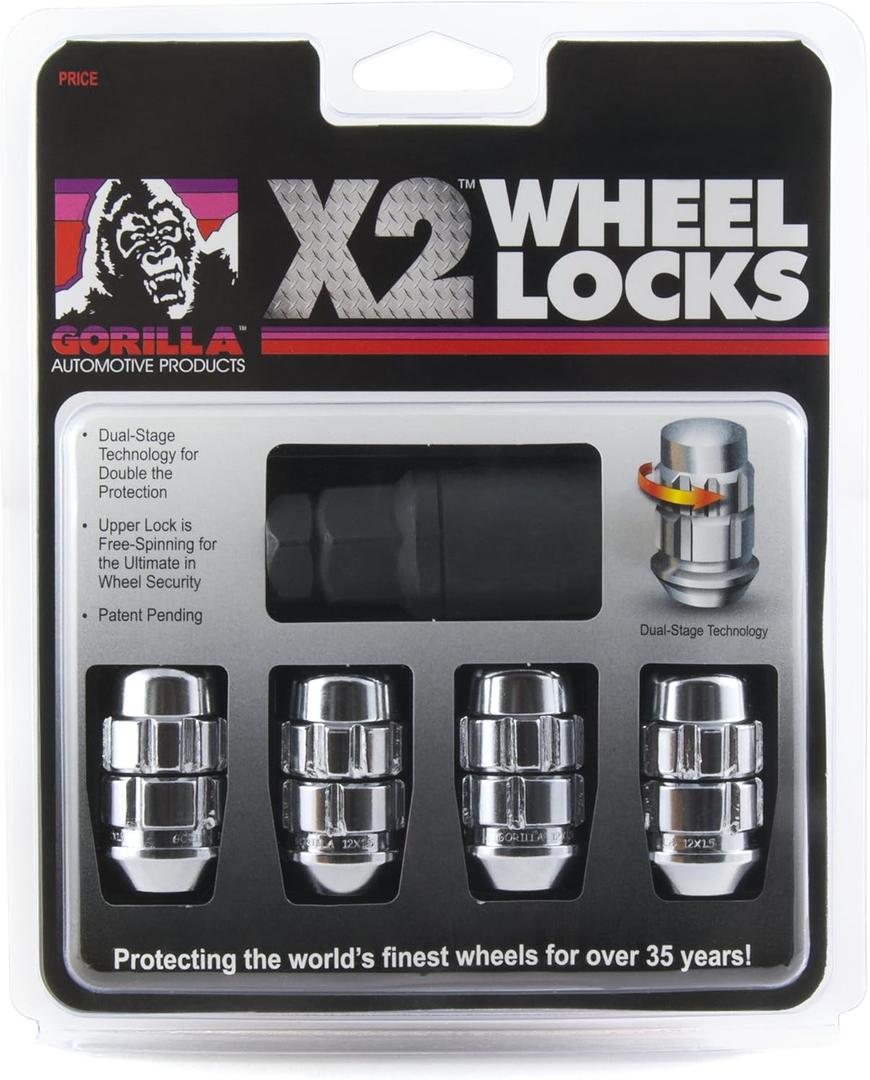 Gorilla Automotive (71631X) 12mm x 1.50 Thread Size Acorn Chrome X2 Wheel Lock (Pack of 4)