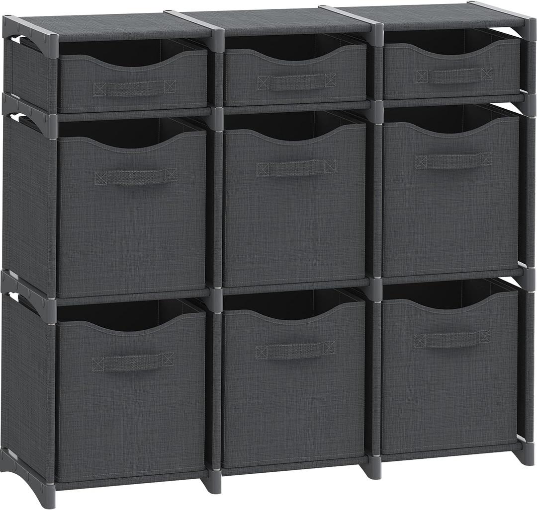 Cube Storage Organizer with Storage Bins Included - The Perfect Closet Organizers and Storage Solution. Includes 9 Storage Cubes, Great For Toy Storage, Closet Storage, Clothes Storage (Dark Grey)