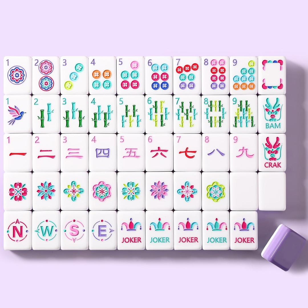 American Mahjong Tiles, Mahjong Travel Set, 160 Purple 4 Layer Mah Jong Game Tiles with Tile Bag, Gift-Ready Storage Box, 4 Dice with Pouch, Western Mah Jongg, Majong, Majiang, 7 inches x 17 inches x 2.4 inches