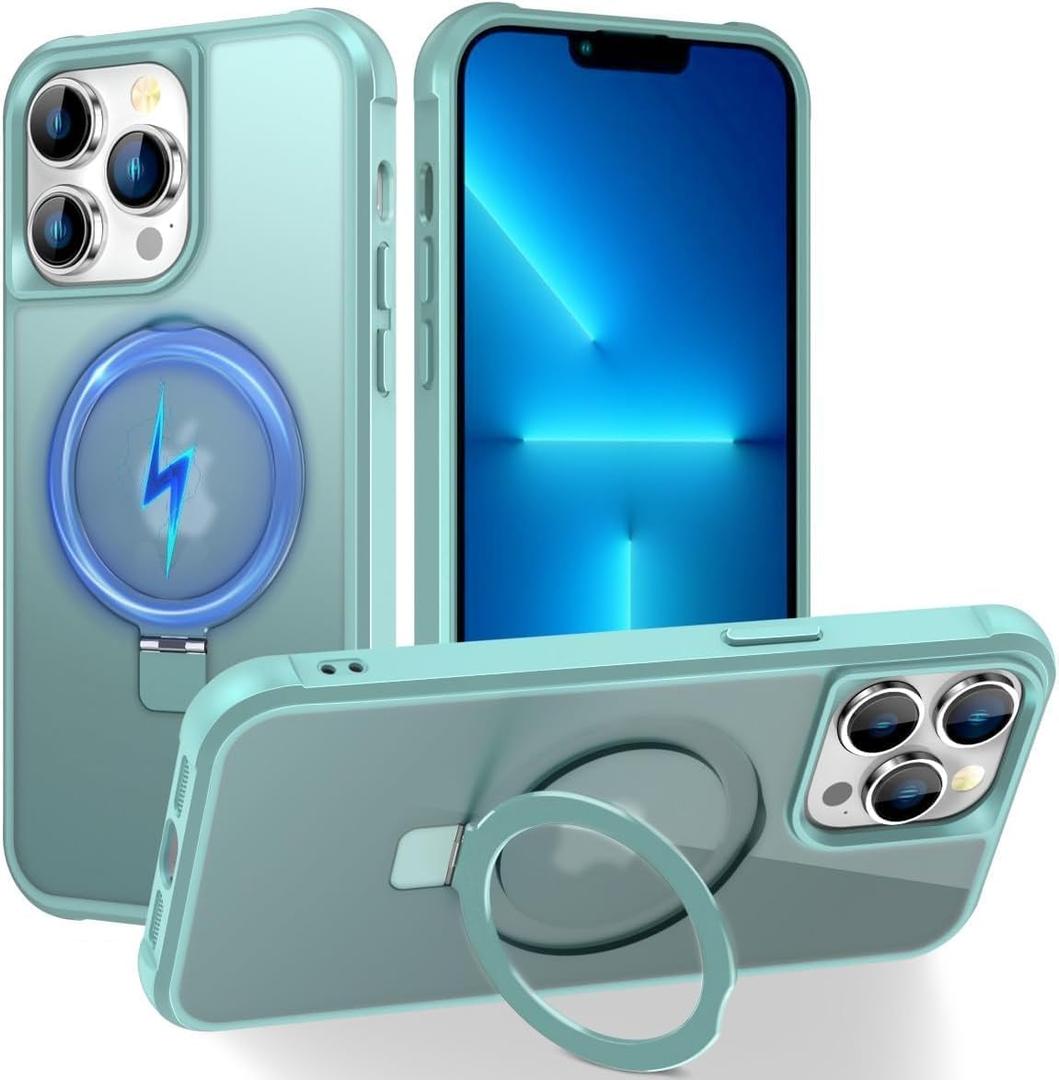 Hocase for iPhone 13 Pro Max/12 Pro Max Case, with Magnetic Ring Stand [Compatible with MagSafe] [Military Grade Protection] Slim Shockproof Translucent Protective Phone Case - Teal