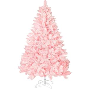 6 FT Snow Flocked Artificial Christmas Tree, Full Xmas Tree with 1000 Automatically Expanding Branch Tips, Foldable Metal Stand and Hinged Branches, Holiday Decoration for Home, Party, Pink