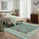 Light Green Area Rugs for Living Room Nursery Farmhouse Retro Fun Butterfly Beetle 5x8 Rug Non Slip Washable Low Pile Floor Covering Carpet for Playroom Girls Bedroom Green 5 x 8 Rug