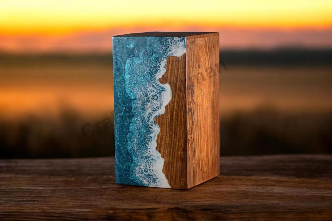 Handcrafted Rosewood Urn Box with Ocean Wave Design  Elegant Urn for Human Ashes | Urn for Human Ashes (9"x5.5"(180Cu/in))