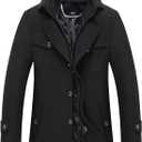 INVACHI Men's Wool Blend Coat Warm Winter Trench Coat with Detachable Soft Scarf Single Breasted Pea Coat L 02 Black