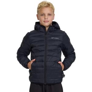 Spyder Packable Boys Puffer Jacket with Hood, Lightweight Boys Winter Jacket (Black)