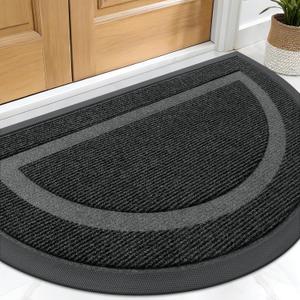OLANLY Half Circle Door Mat Indoor Outdoor Entrance Welcome, Waterproof All-Season, All-Weather Doormat, Sturdy Natural Rubber, Low Profile, Easy Clean Patio Porch Entryway Mat, 29.5x17, Black