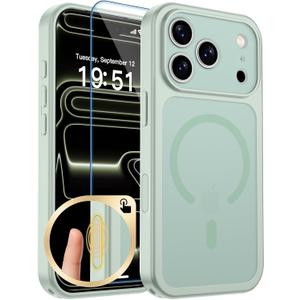 zapica Magnetic for iPhone 17 Pro Case, Upgraded [Camera Control Button] [Full Camera Protection] [with 1 Screen Protector] Translucent Matte Shockproof Protective Phone Cover, Light Green