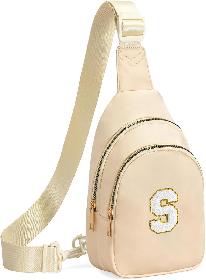 Birthday Gifts for 7 8 9 10 11 12 13 Year Old Girls Small Initial Sling Bag Cross Body Bag Fanny Pack for Girls (Beige)