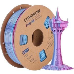 Comgrow Silk PLA 3D Printer Filament, Dual Color 2 in 1 Blue and Rose Red, 3D Printing PLA Filament 1.75mm, Dimensional Accuracy +/- 0.02 mm, 1KG Spool, Coextrusion Shiny Silk 3D Filament