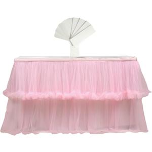 Rismart Tulle Tutu Table Skirt Cover Pink,76 H x L 190 cm
