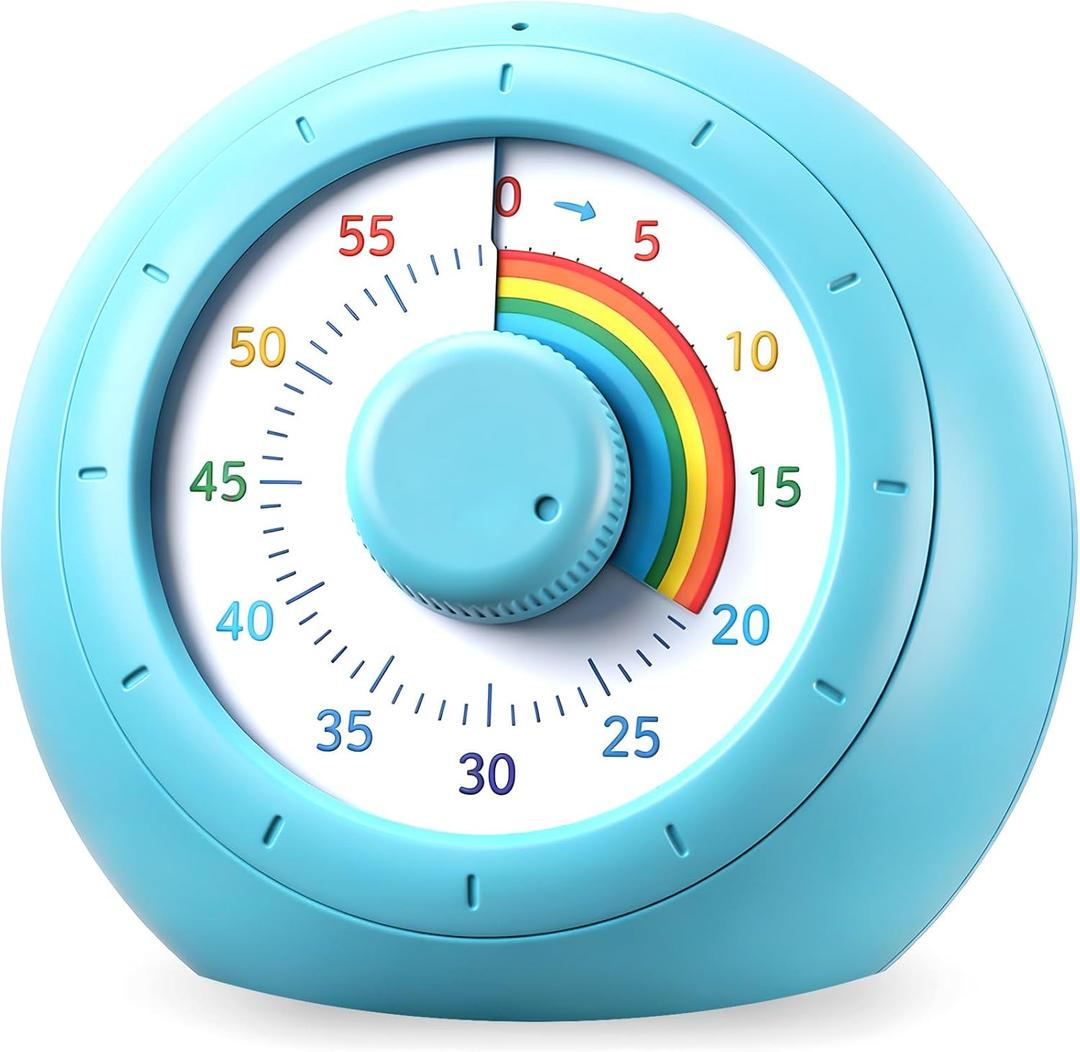Visual Timer for Kids, 60-Minute Silent Countdown for Classroom, Home, Office, Kitchen, Rainbow Pattern Desk Timer, Time Management Tools with Silent Operation, Pomodoro Timer