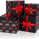 Epakh 4 Pcs Square Nesting Boxes Decorative Gift Boxes with Lids Black Red Hearts Assorted Sizes for Anniversary, Birthday, Wedding, Bridal Shower Party Gifts(Love)