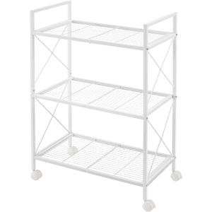 SONGMICS 3-Tier Metal Storage Rack with Wheels, Mesh Shelving Unit with X Side Frames, 23.6-Inch Width, for Entryway, Kitchen, Living Room, Bathroom, Industrial Style, White UBSC163W01