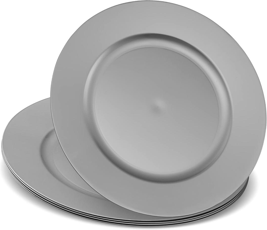 13'' Party Chargers Large Plates & Platters Great for Elegant Party's Weddings Tableware Great for Serving Dishes Silver Pack of 6