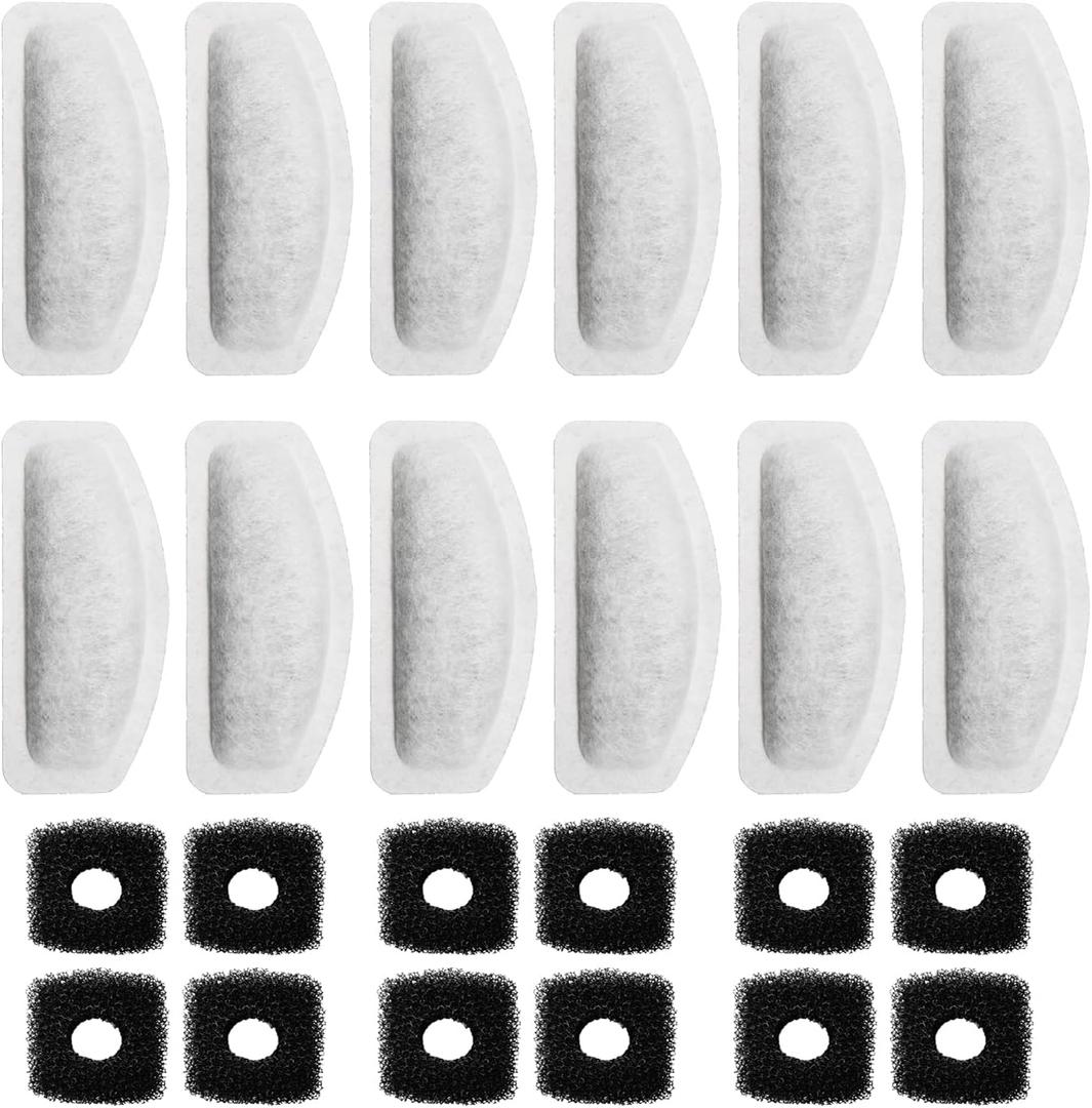Cat Water Fountain Filter for 67Oz Satainless Steel Pet fountain, Dog Cat Fountain Filter Replacement with Pump Sponges (12filters&12sponges)