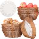 8 Pcs Round Large Plastic Bread Basket, Wicker Basket for Serving 10 x10 x3.3 Inch Woven Food Storage Basket, Fruit Basket, Gift Basket (Comes with Food Blotting Sheets) Brown