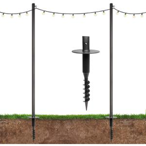 EXCELLO GLOBAL PRODUCTS Premium String Light Poles - 2 Pack - Extends to 10 Feet Yard Mount (Grass/Dirt)