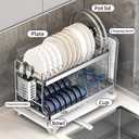 Dish Drying Rack, Double Layered countertop Kitchen Organizer with Drainage Large Bowl Rack and Storage Rack with Drainage Board, Suitable for Kitchen Bars (Silver) (Small)