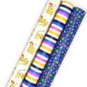 Hallmark Cat Wrapping Paper Rolls with Cutlines on Reverse (3 Rolls: 75 Sq. Ft. Total) Cheetahs in Sunglasses, Paw Prints, Pink, Yellow and Blue Stripes