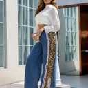 Womens High Waisted Jeans Cheetah Print Pants Wide Leg Jeans Leopard Pants Straight Leg Women Baggy Jeans Y2k (Medium, Blue)