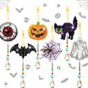 Tradder 6 Pcs Halloween Crafts for Adults Halloween Rhinestone Painting Ghost Wind Chimes Diamond Art Chimes 5d Resin Diamond Bell DIY Rhinestone Ornament for Indoor Outdoor Garden Decor