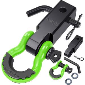 AUTOBOTS Shackle Hitch Receiver 2", 45,000 Lbs Break Strength Heavy Duty Receiver with 5/8" Screw Pin, 3/4" D Ring Shackles, Towing Accessories for Vehicle Recovery Off-Road, Green&Black