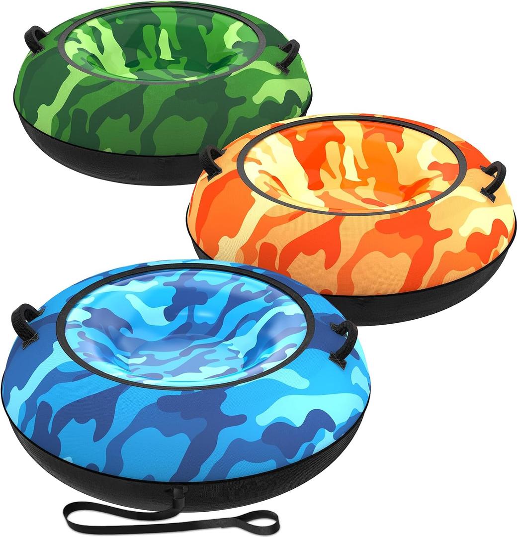 Toffos 37" x3 Snow Tube with Premium Oxford Fabric Cover, Heavy Duty Snow Sled for Adults with Thickened Bottom, 3 Clolorful Inflatable Cold Resistance Sledding Toboggan Winter Outdoor Skiing Fun