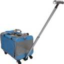 Pssopp Folding Dogs Carrier, All Sides Mesh Design Secure Rolling Pet Travel Carrier with Wheels Telescopic Walking Handle Adjustable Shoulder Straps for Travel (Blue)