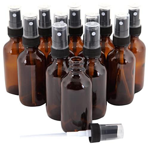 Vivaplex 12, Amber, 1 oz Glass Bottles, with Black Fine Mist Sprayers