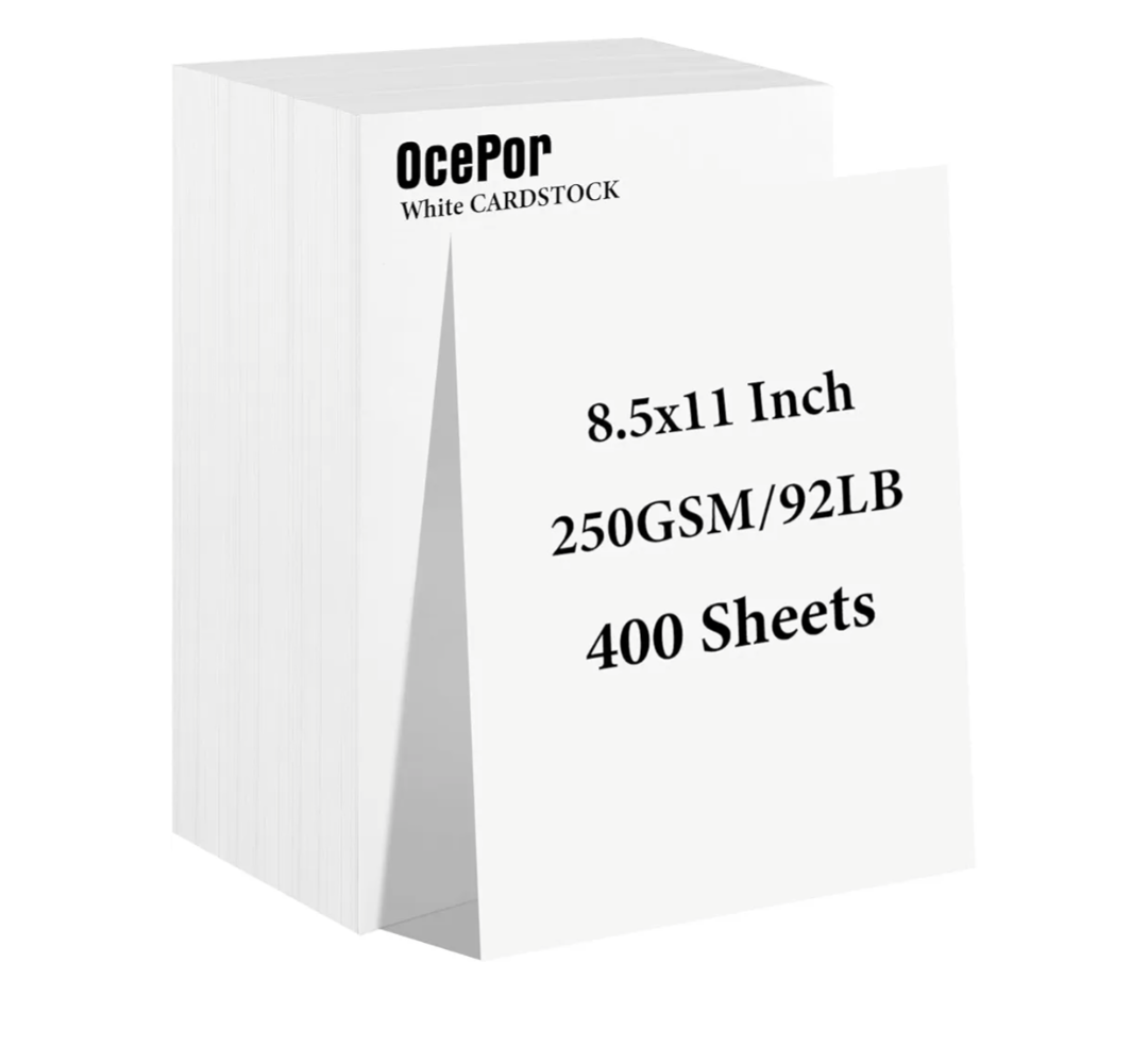 OcePor 400 Sheets White Cardstock 8.5” x 11”, 92lb/250gsm Card Stock, Thick Card Stock Paper, Heavy Cardstock Paper for Printer, Resume, Scrapbooks, Art, Crafts, Business Cards