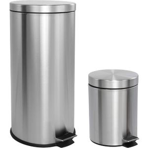 happimess HPM1000A Oscar 8-Gallon Step-Open Trash Can with Free Mini Trash Can, Modern, Fingerprint Proof for Home, Kitchen, Office, Large:7.9 Gallon Small:1.3 Gallon, Stainless Steel