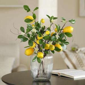 Laelfe Artificial Lemons Branches, 8 Head Faux Lemons with Stem Fake Lemon Themed for Kitchen Decoration Party Farmhouse Decor (Yellow)