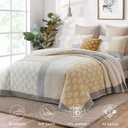 Finlonte King Size Quilt, 100% Cotton Comforter King Size, Yellow Grey Farmhouse Quilted Bedspread, Patchwork Lightweight Reversible Quilt Bedding Set for King Bed, 3-Pieces