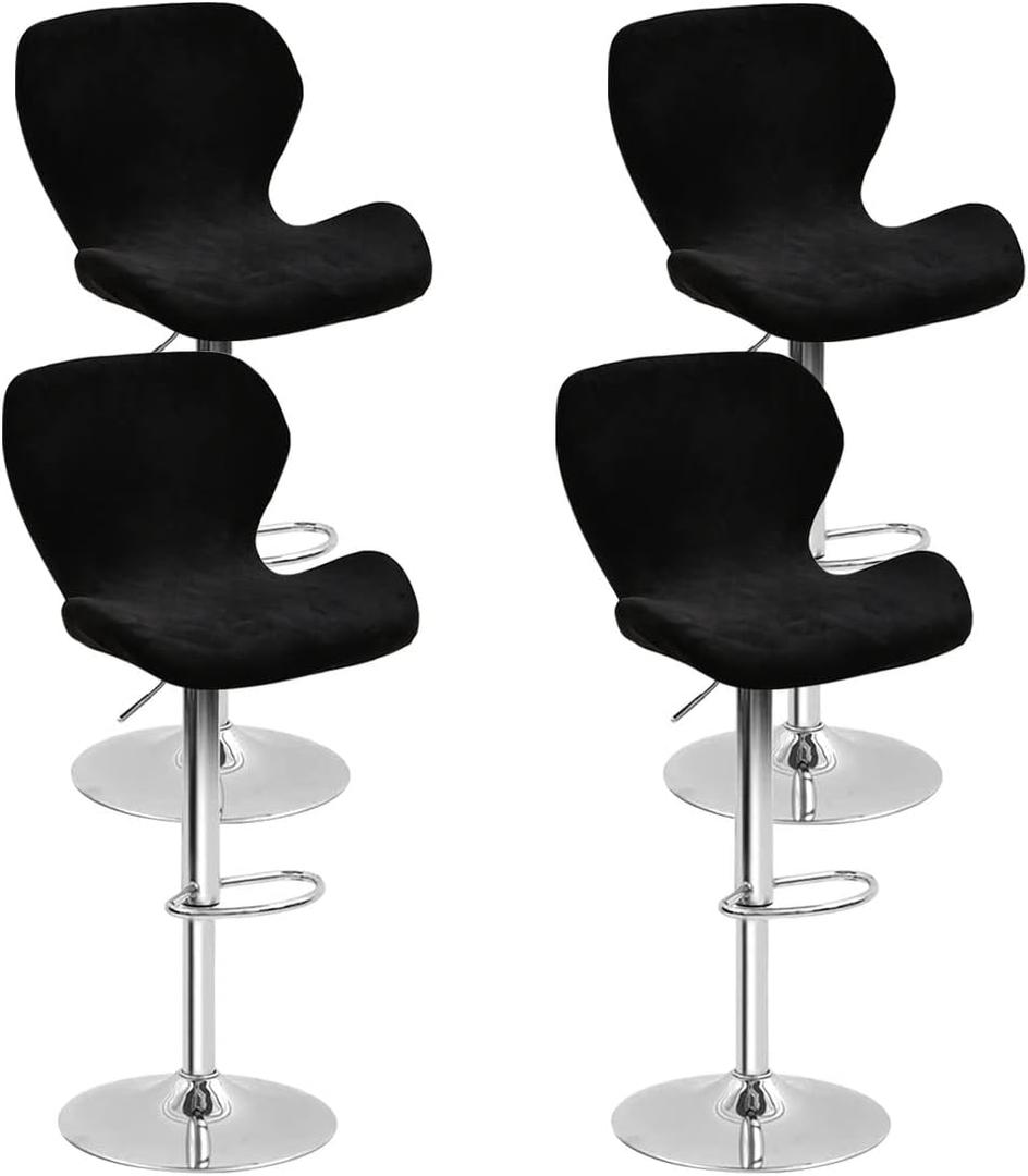 Bar Stool Cover, 4 Pack Counter Height Stretch Fit Velvet Slipcovers for Swivel Barstools Chairs, Kitchen Cafe Decor, Black (Set of 4)