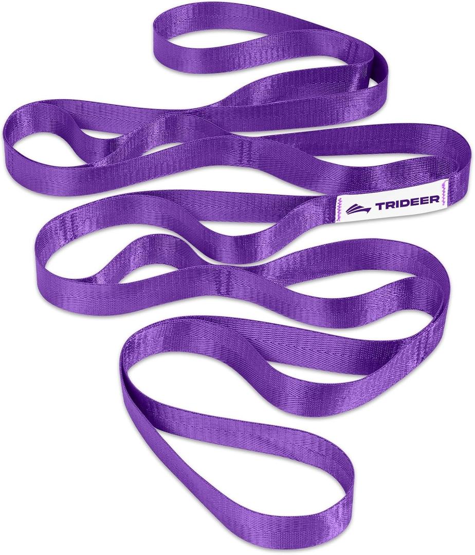 Trideer Non-Elastic Stretching Strap with Loops for Physical Therapy & Rehab, Knee Hip Leg ROM Post-Surgery, Yoga Strap for Stretching, Leg Lifter Strap Mobility Aid, Hamstring Calf Back (Length: 75 inches, Width: 1 inch, Purple)