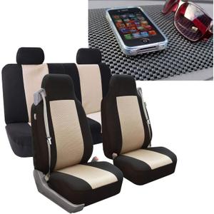 FH Group Car Seat Covers All-Purpose Built-in Seatbelt Classic Cloth Seat Covers Full Set with Gift - Universal Fit for Cars, Trucks & SUVs (Beige) FB302114 (Full Set-3D Air Mesh)